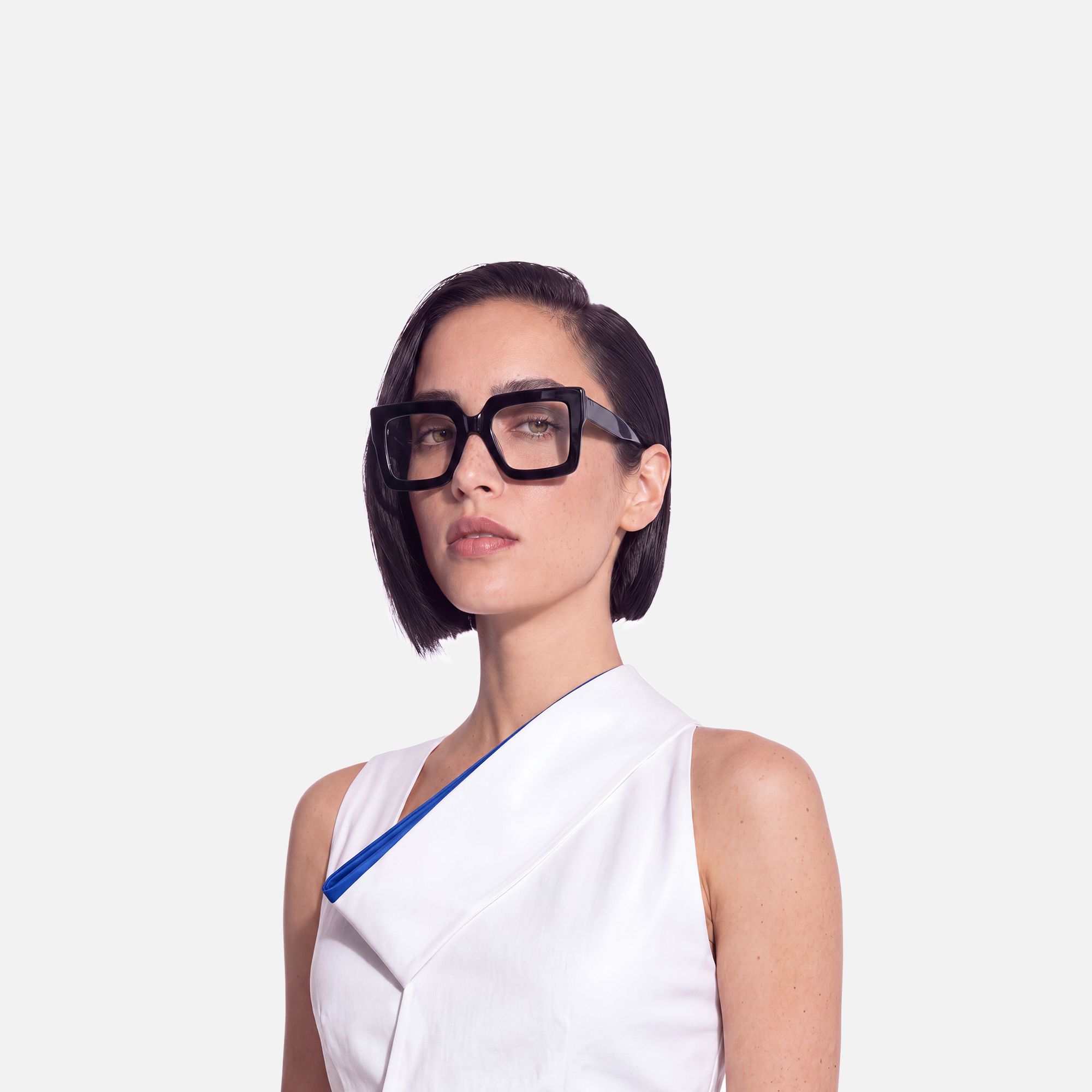 Charisse - Oversized Chunky Black Square Glasses | Vooglam On Model 3