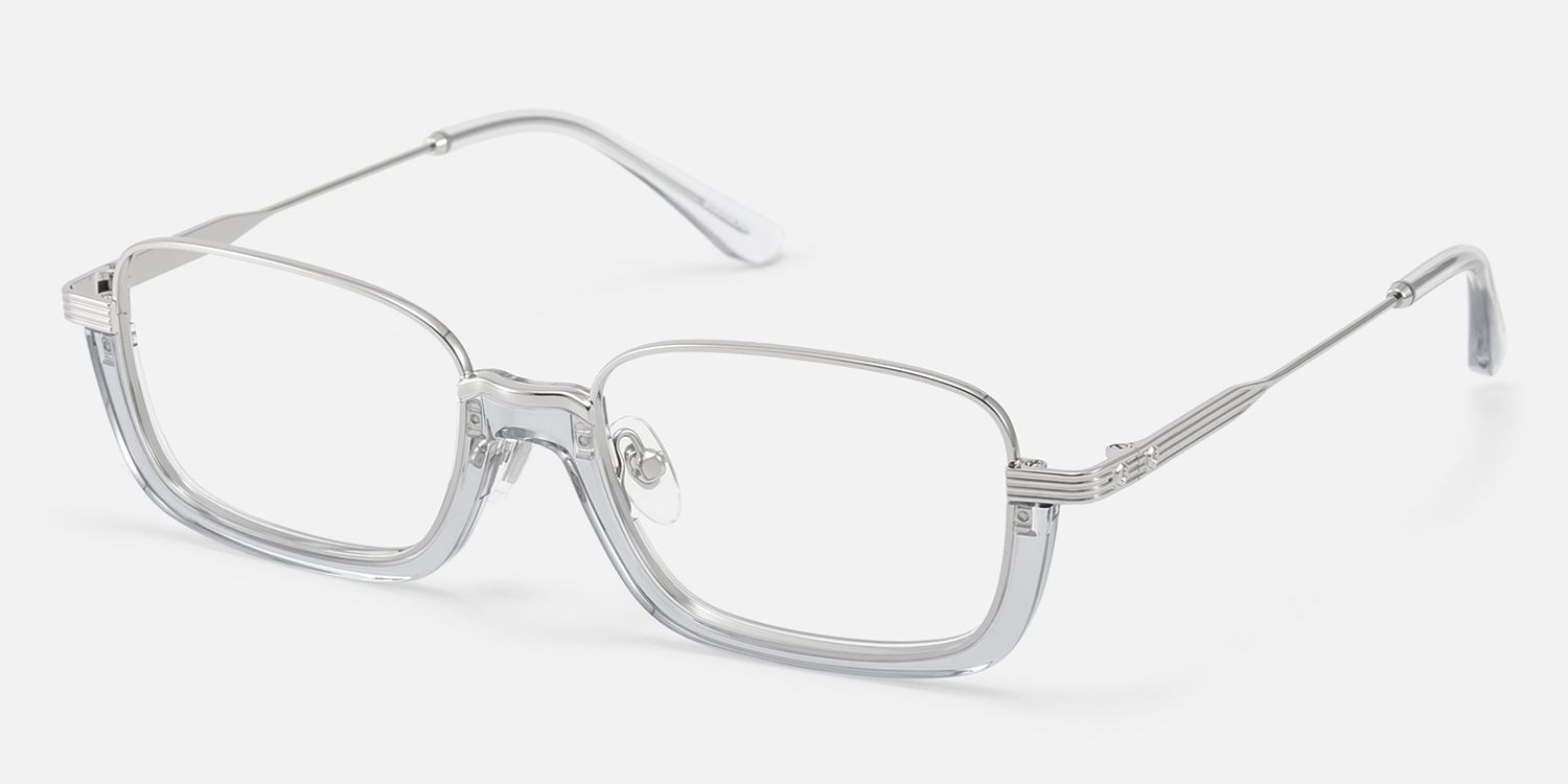 Basel - Translucent Gray Silver Oversized Glasses | Vooglam Front View