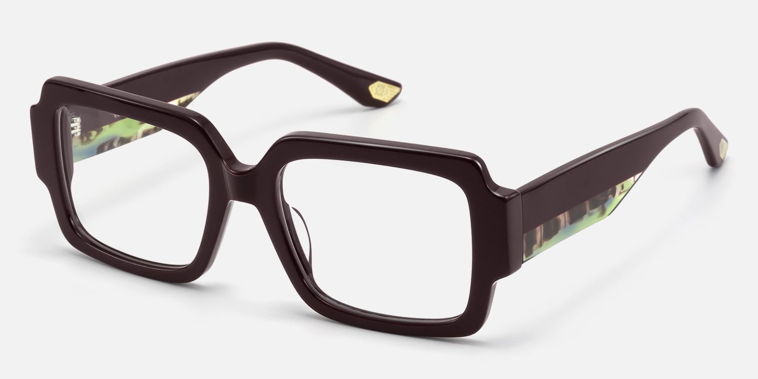 Axis - Large Burgundy Art Deco Glasses | Vooglam Front View