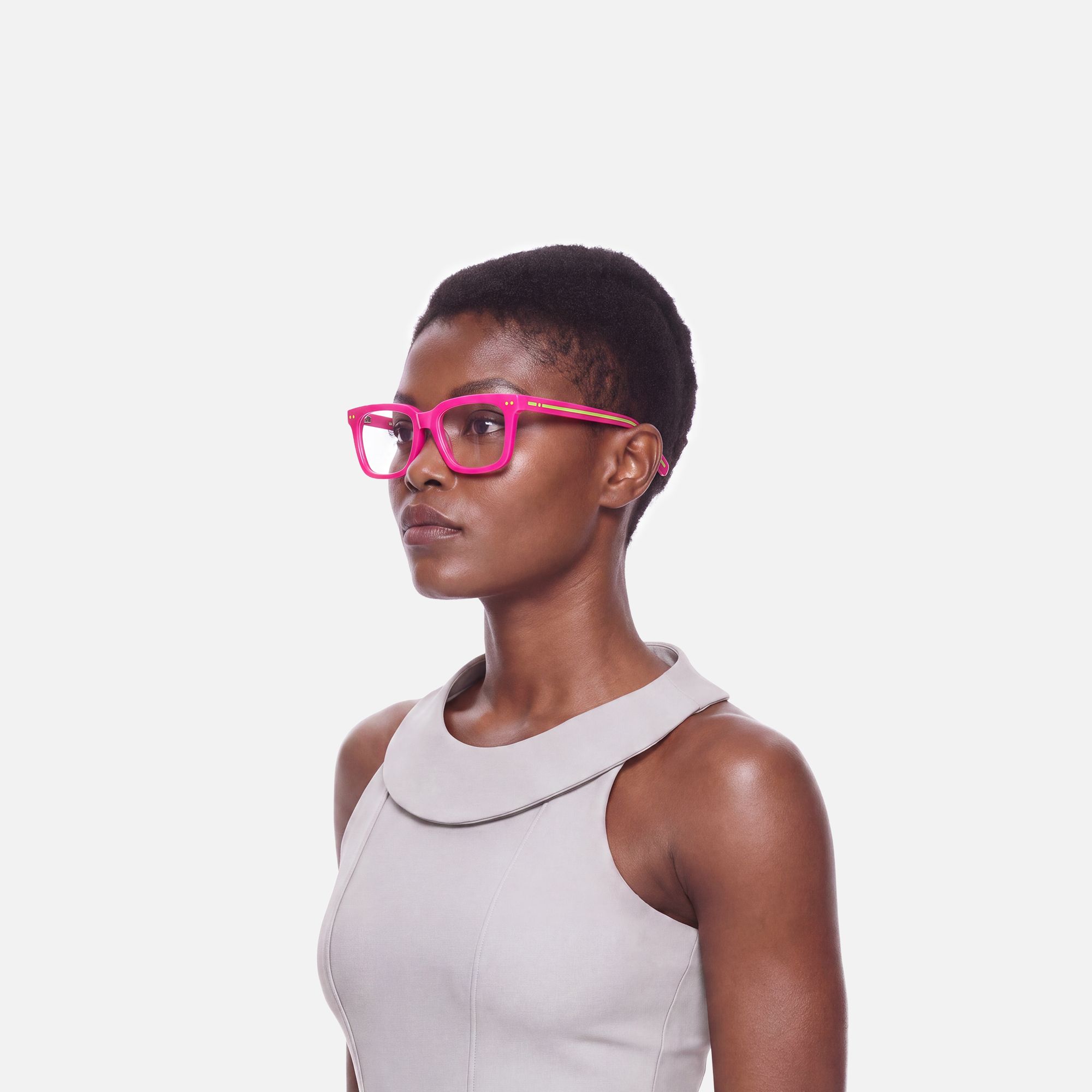 Remix - Chic Rectangle Pink Eyeglasses | Vooglam On Model 3