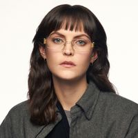 Alexandra - Rectangle Gold Eyeglasses | Vooglam On Model 1