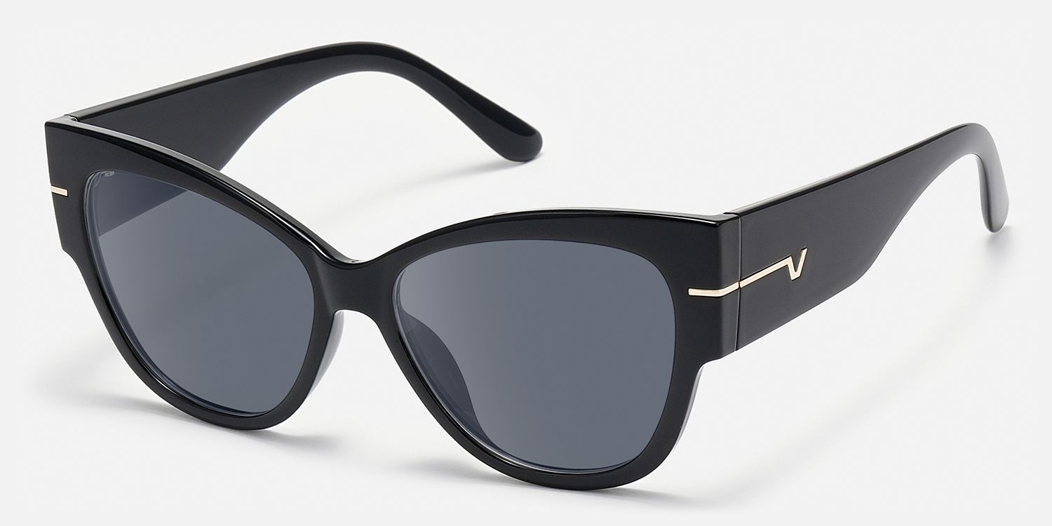 Elektra - Cat Eye Black Sunglasses | Vooglam Front View