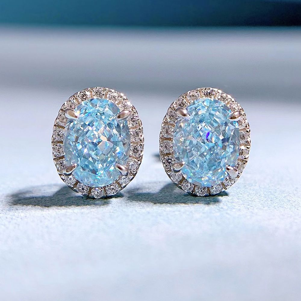 Refined Sapphire Blue Oval Pierced Earrings by Vooglam - On Model