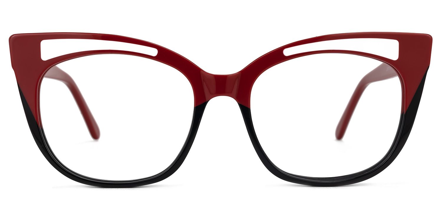 Edythe - Cat Eye Red/Black Eyeglasses | Vooglam Angle View