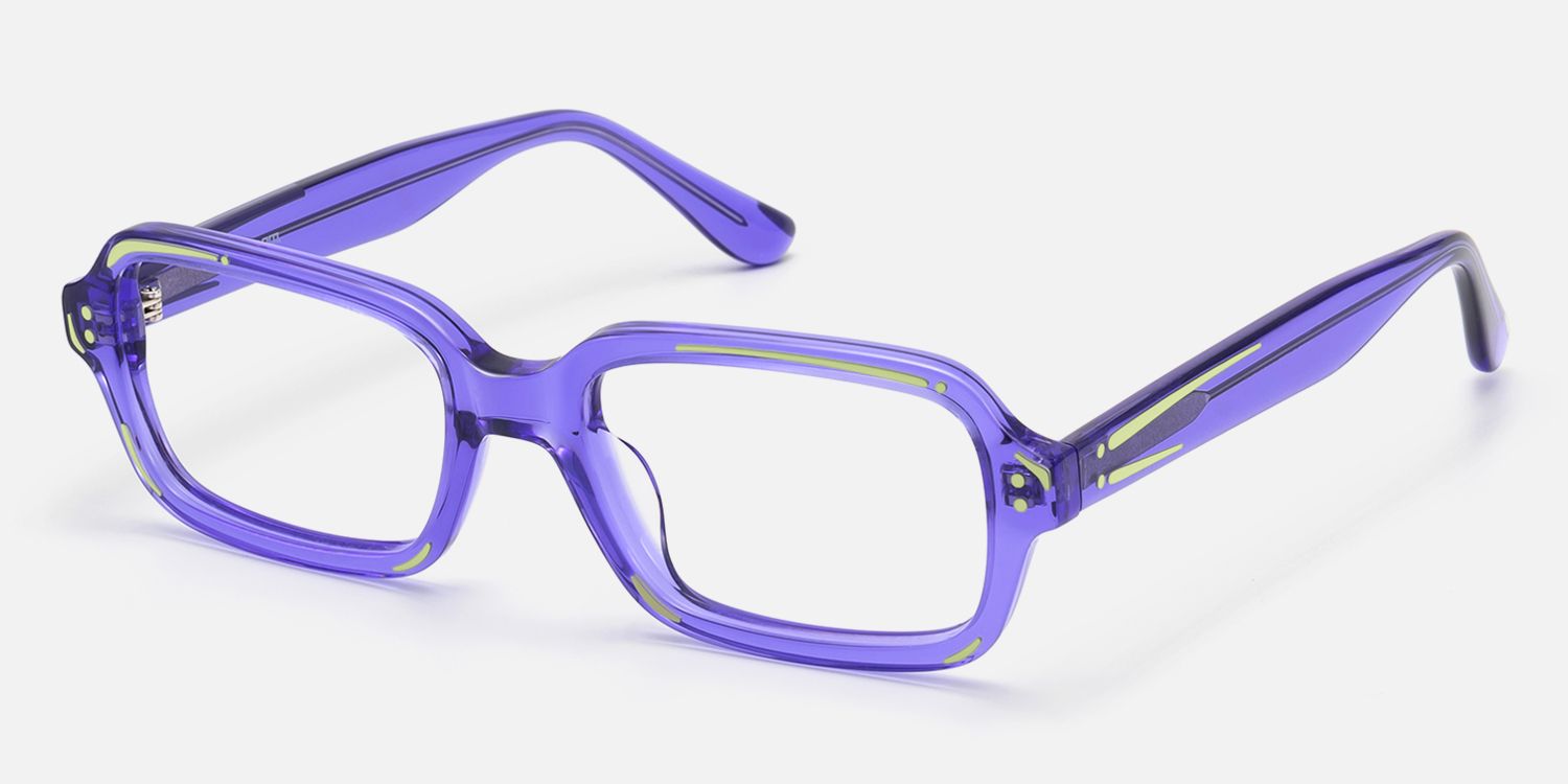 Pixel - Purple Comic Narrow Rectangle Glasses by Vooglam - Front View