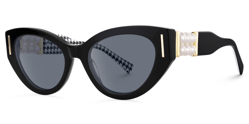 Sadah - Retro Black Cat-Eye Sunglasses Houndstooth Arms