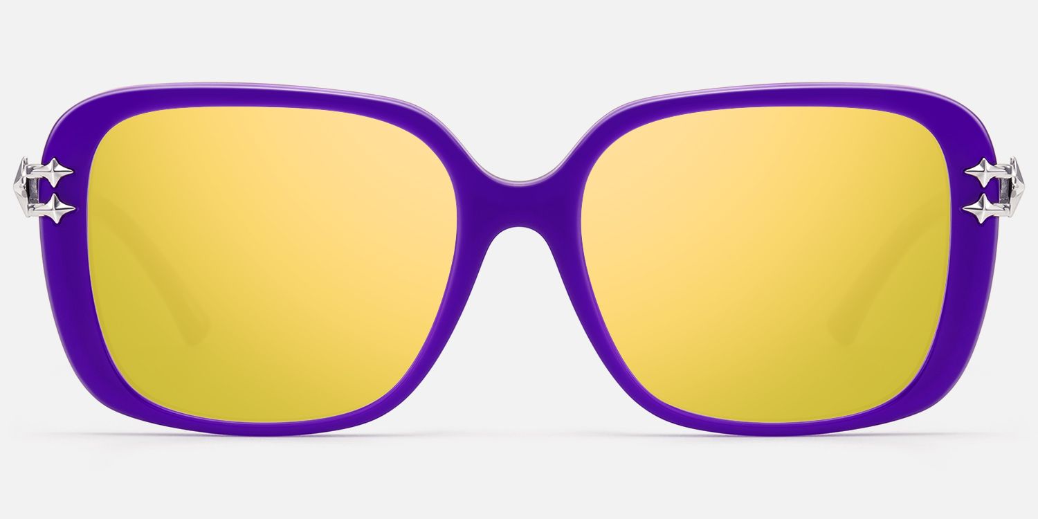 Nova - Dark Purple Gold Mirrored Star Sunglasses by Vooglam - Angle View