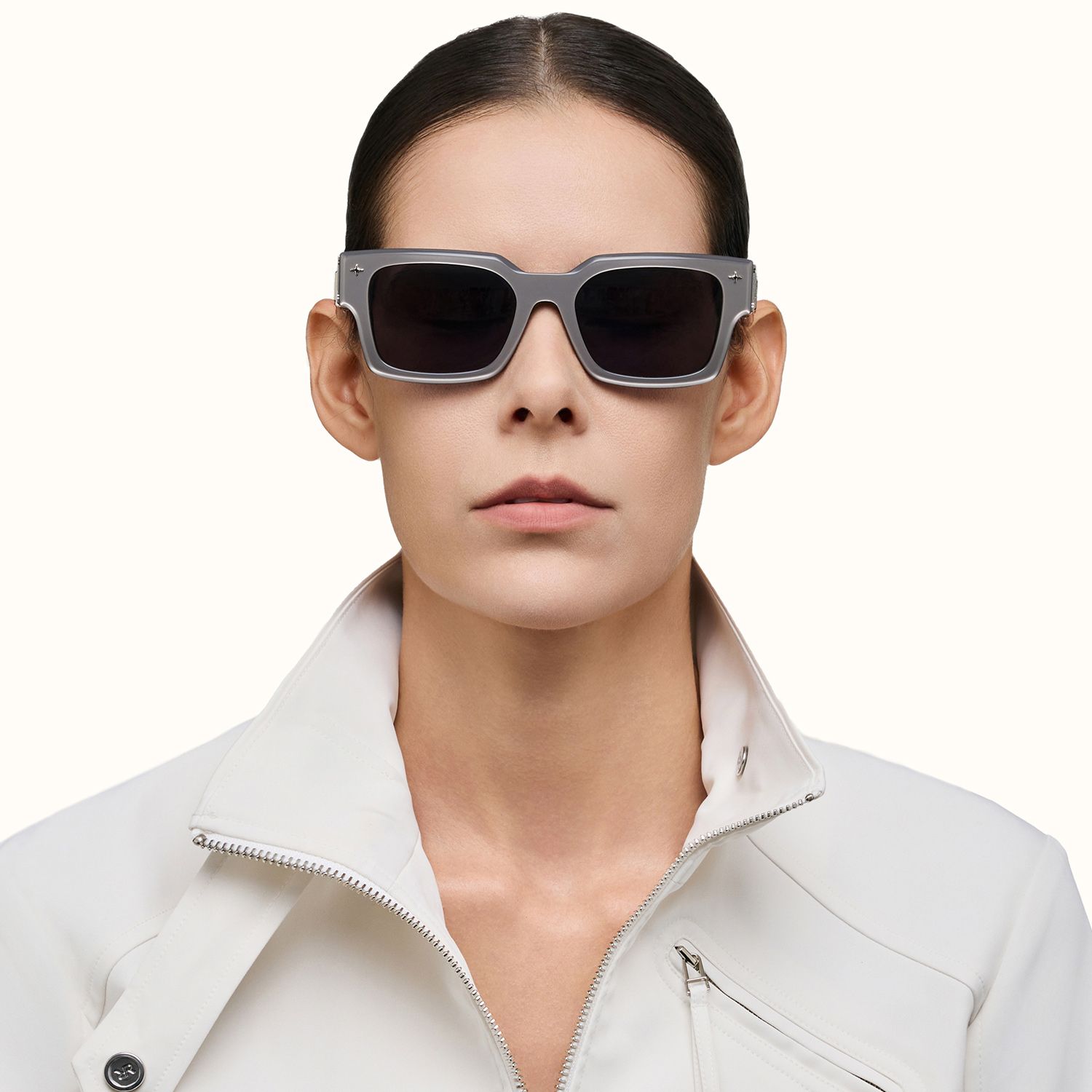 The Programmer - Bold Silver USB Sunglasses | Vooglam On Model 1