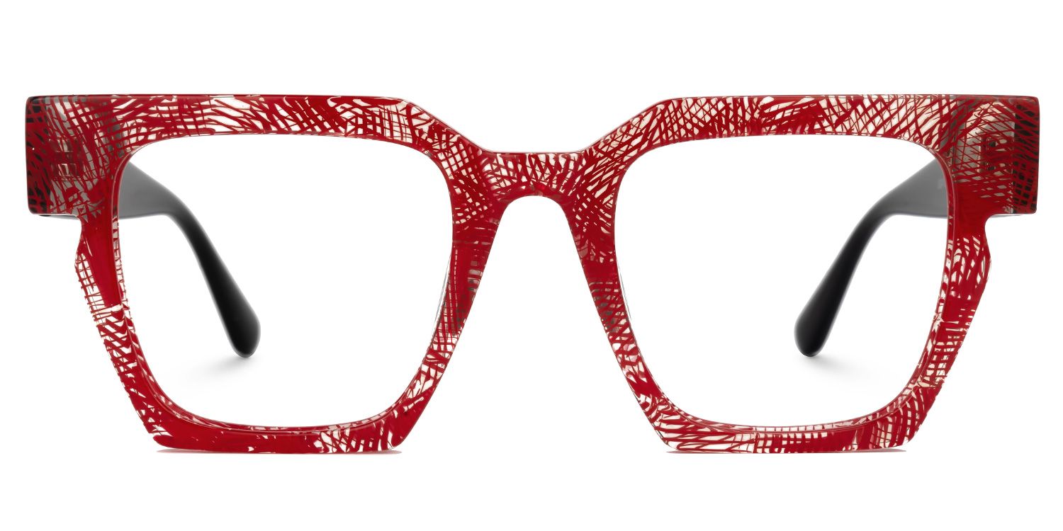 Ekanta - Square Red Eyeglasses | Vooglam Angle View