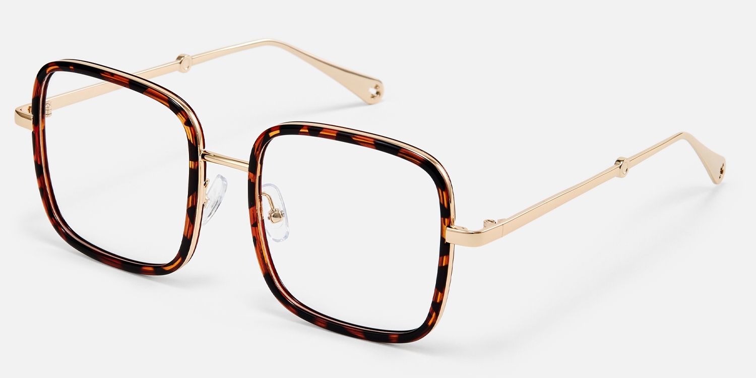 Jace - Retro Tortoise Shell Glasses Gold Temples | Vooglam Front View