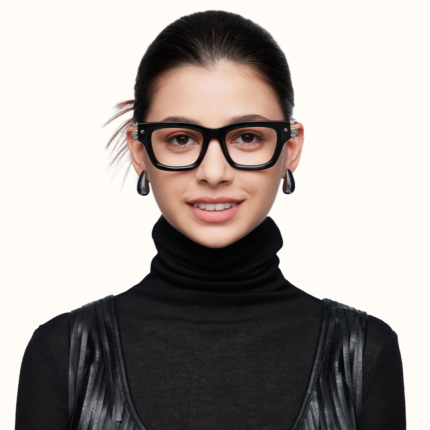Stud - Rock Stud Black Acetate Glasses | Vooglam On Model 1
