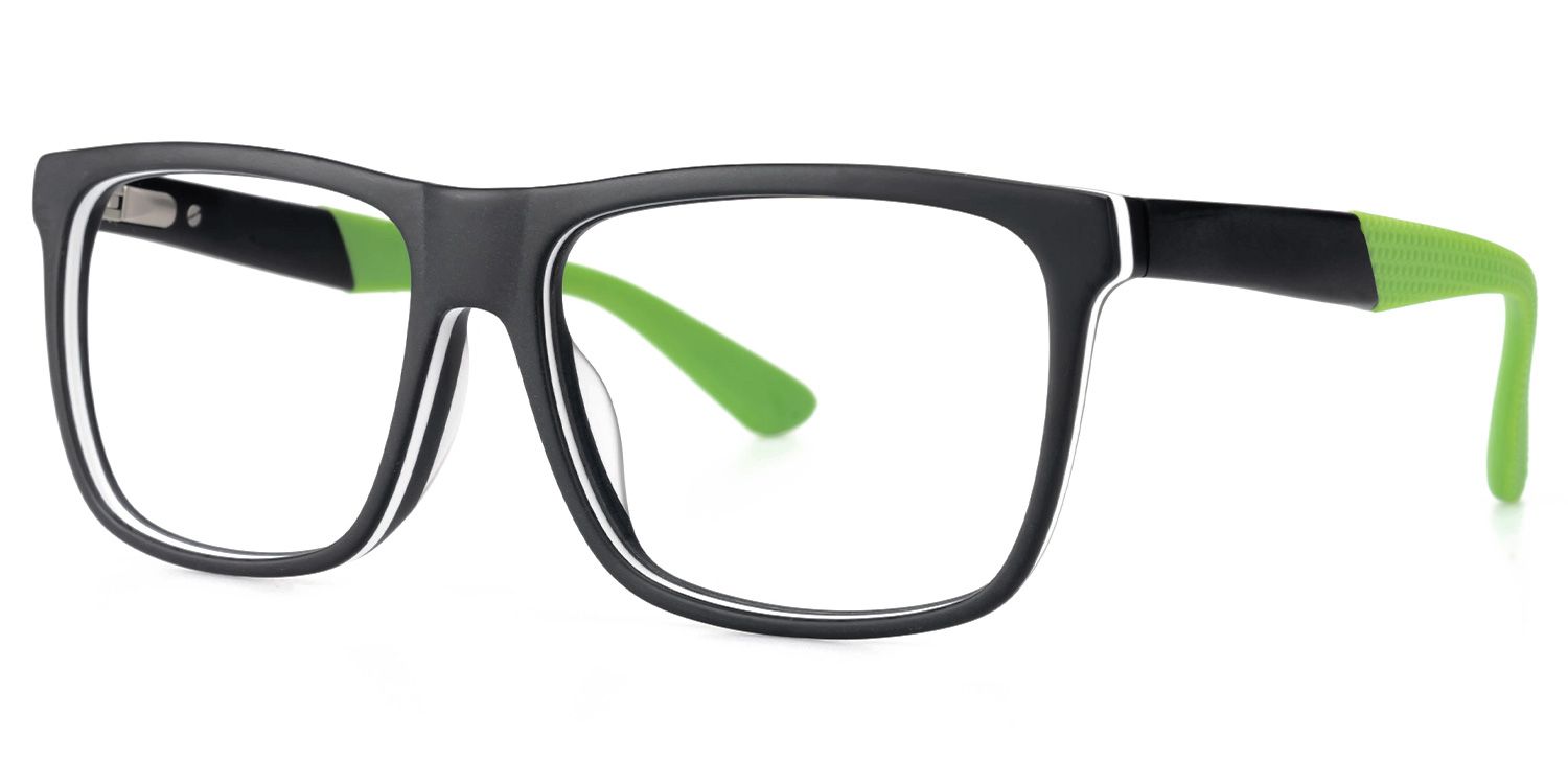Elettra - Rectangle Green/Black Eyeglasses by Vooglam - Front View
