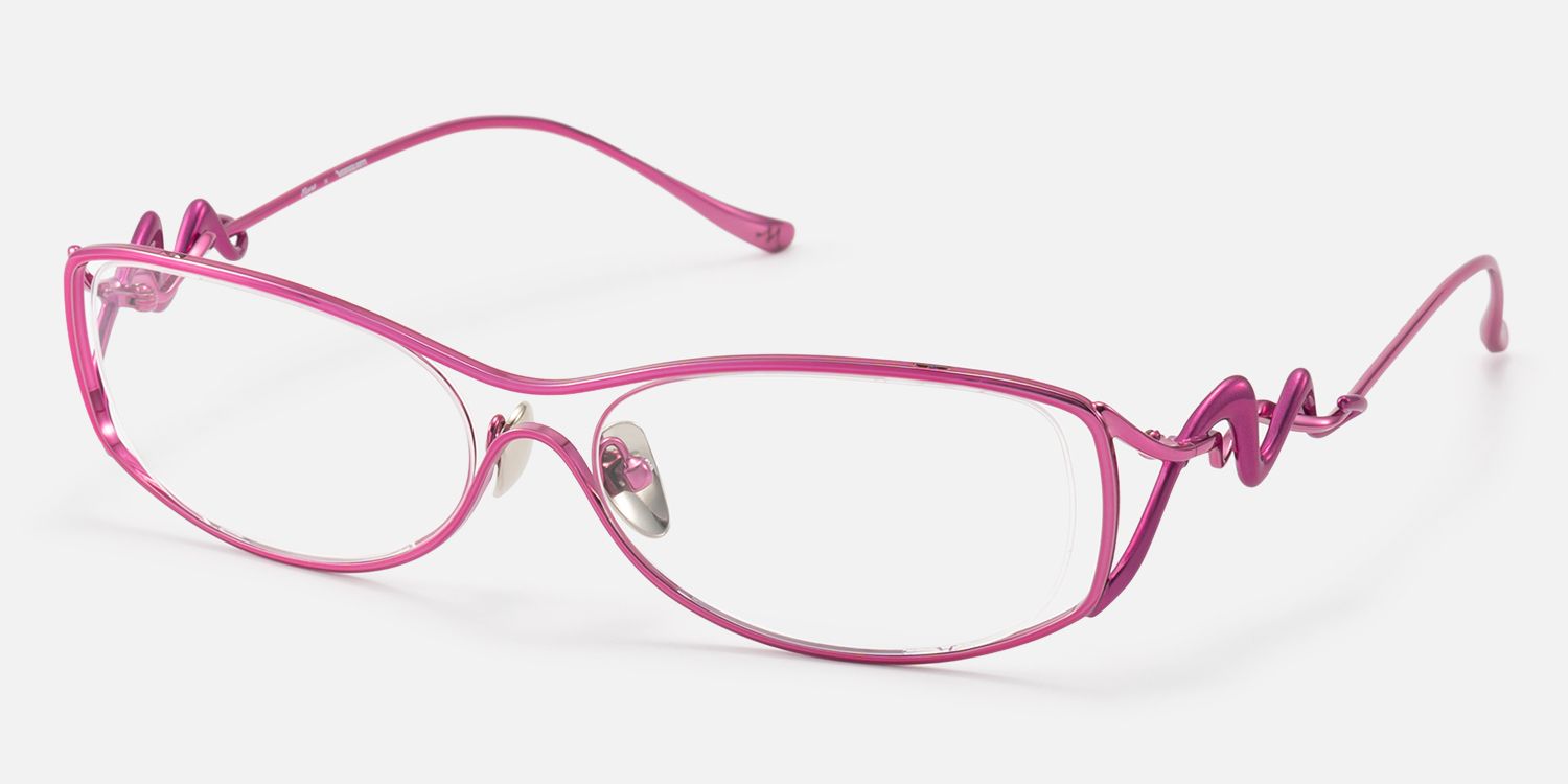 Okinawa - Pink Metal Hollow Design Oval Glasses | Vooglam Front View