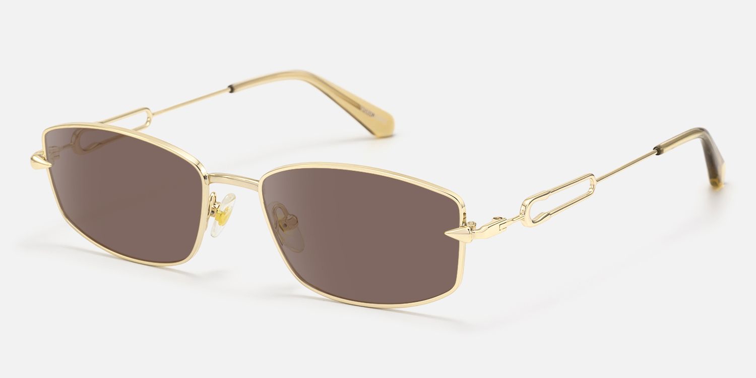 Bladework - Gold Narrow Brown Sunglasses | Vooglam Front View