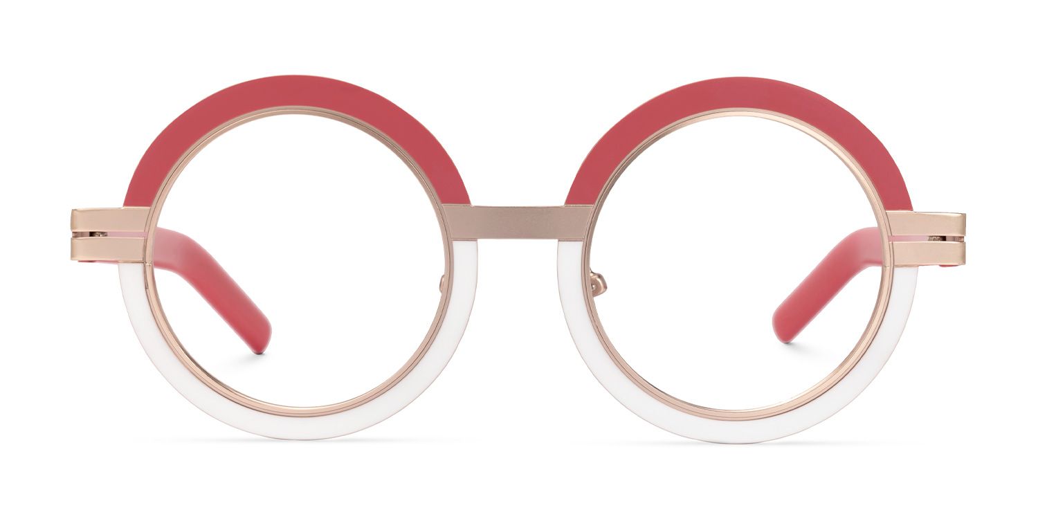Adino - Round Red/White Eyeglasses | Vooglam