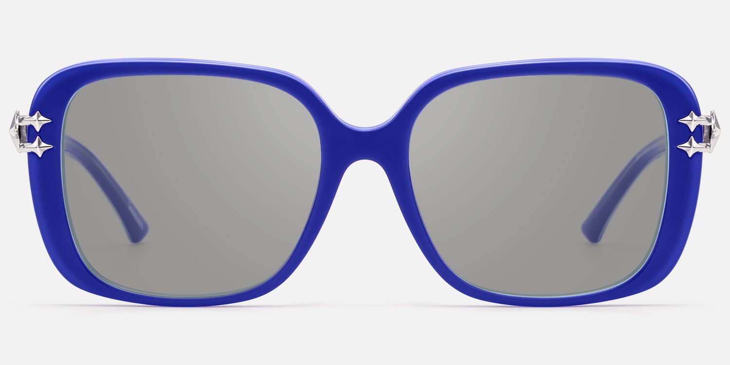 Nova - Bright Blue Gray Tint Y2K Star Sunnies by Vooglam - Angle View