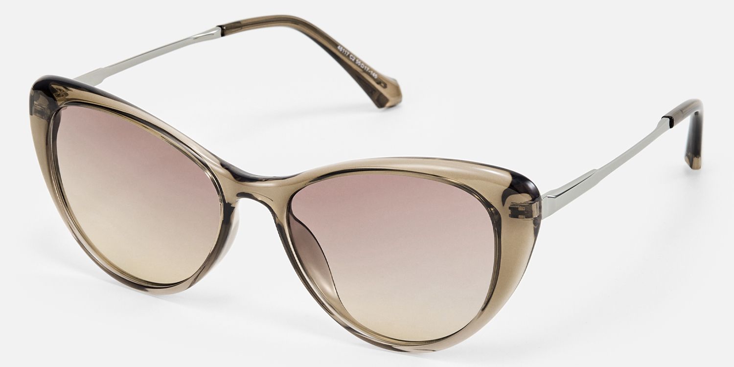 Kailano - Cat Eye Champagne Prescription Sunglasses | Vooglam Front View