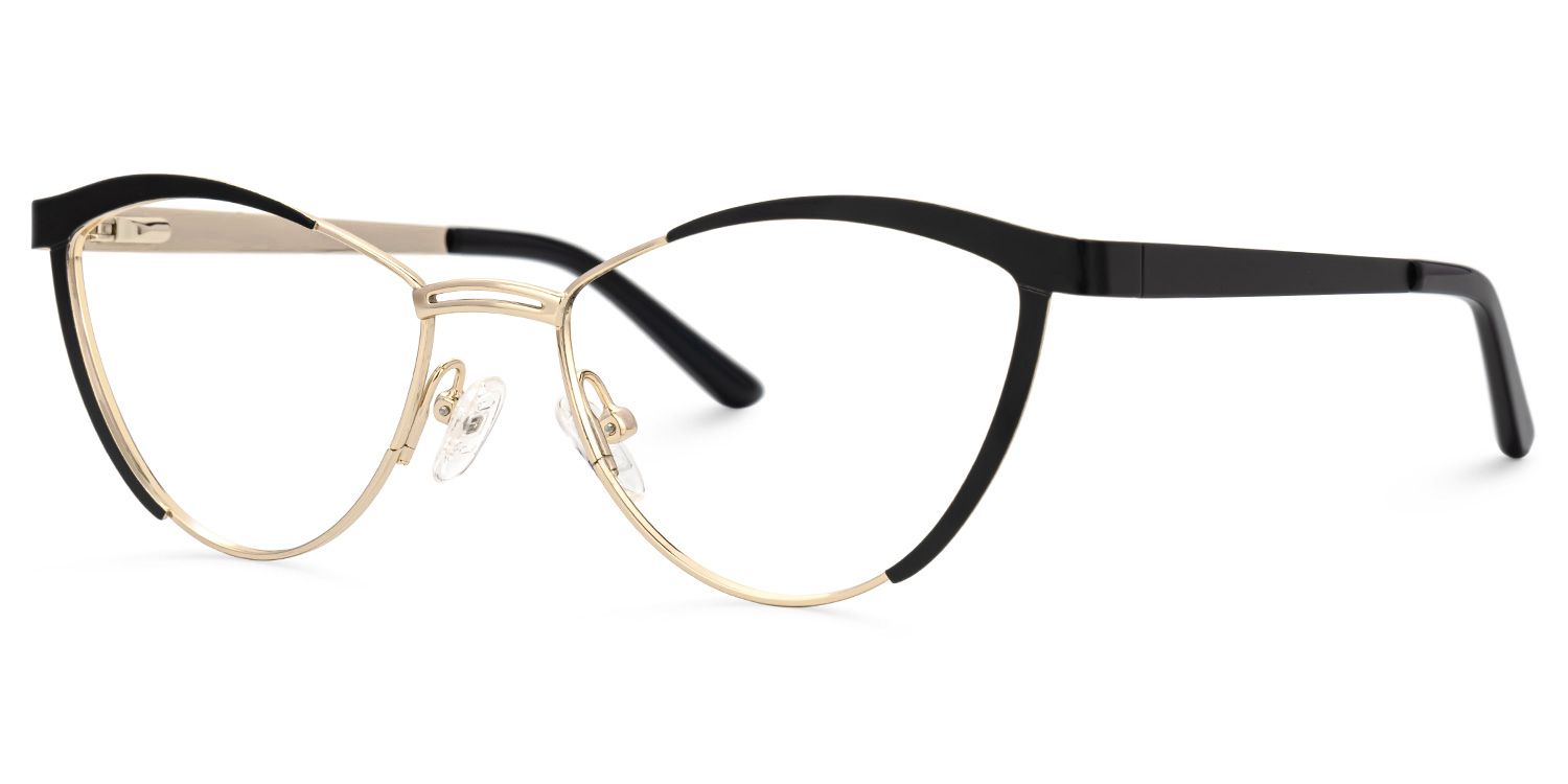 Sydney - Black & Gold Browline Metal Glasses  | Vooglam Front View