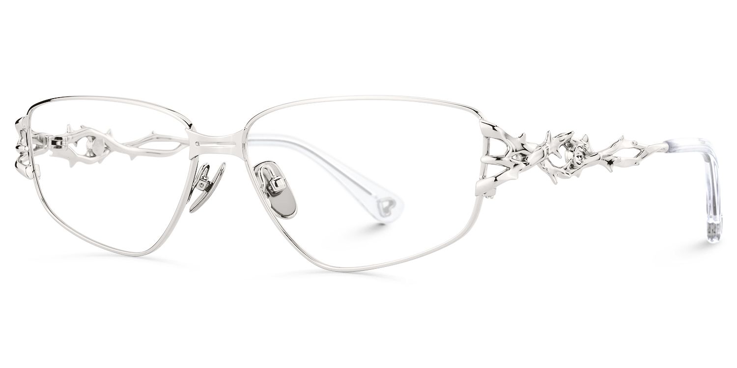Spine - Unique Geometric Silver Eyeglasses | Vooglam Front View