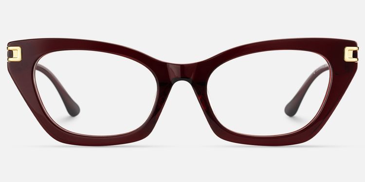 Siren-Dark Red Burgundy Rectangle Cateye Glasses by Vooglam
