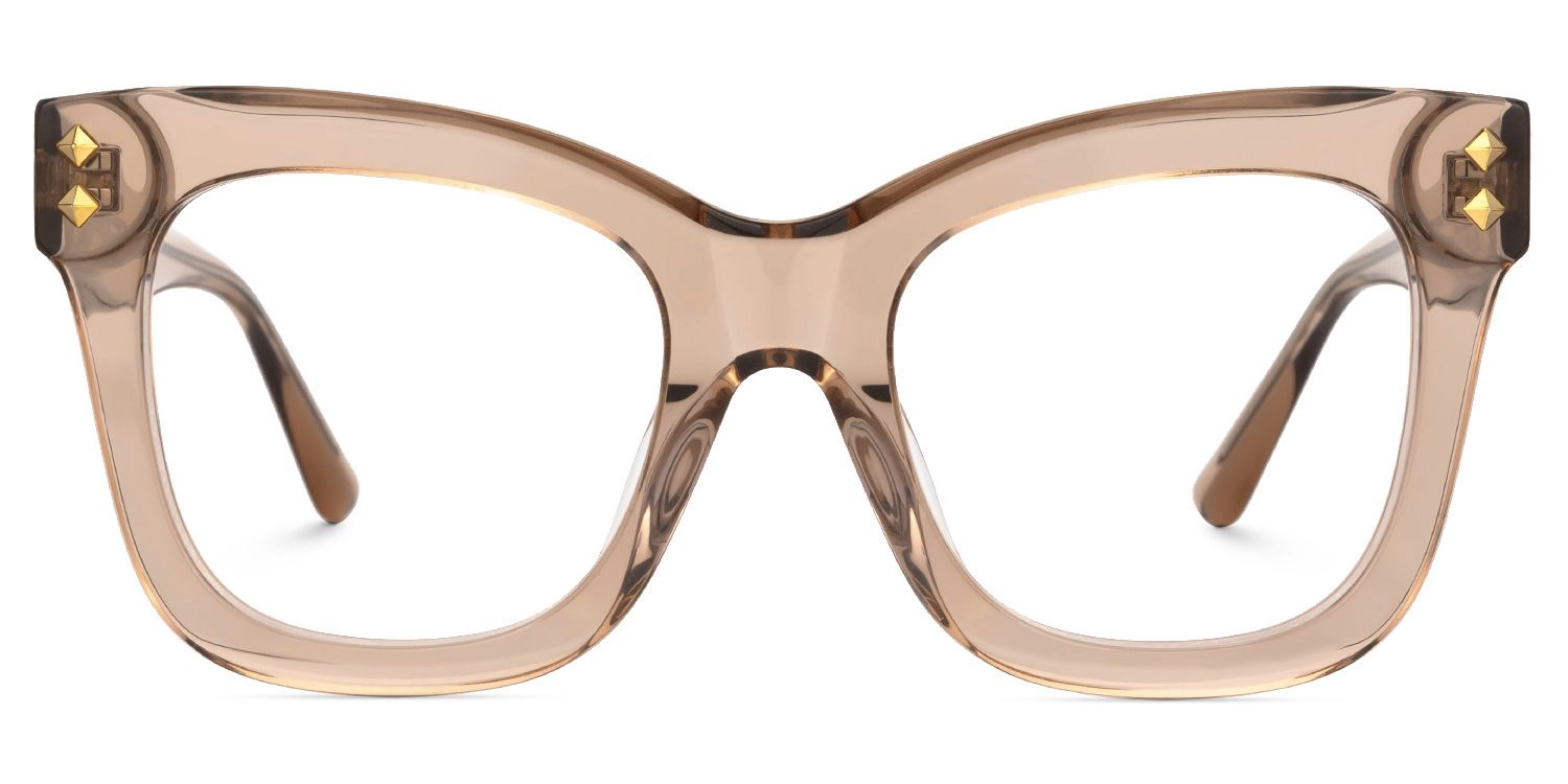 Faustyna - Square Champagne Eyeglasses | Vooglam Angle View