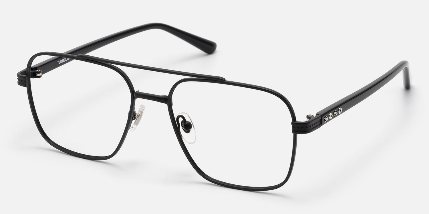 Kovar - Matte Black Monochrome Wire Aviator | Vooglam Front View