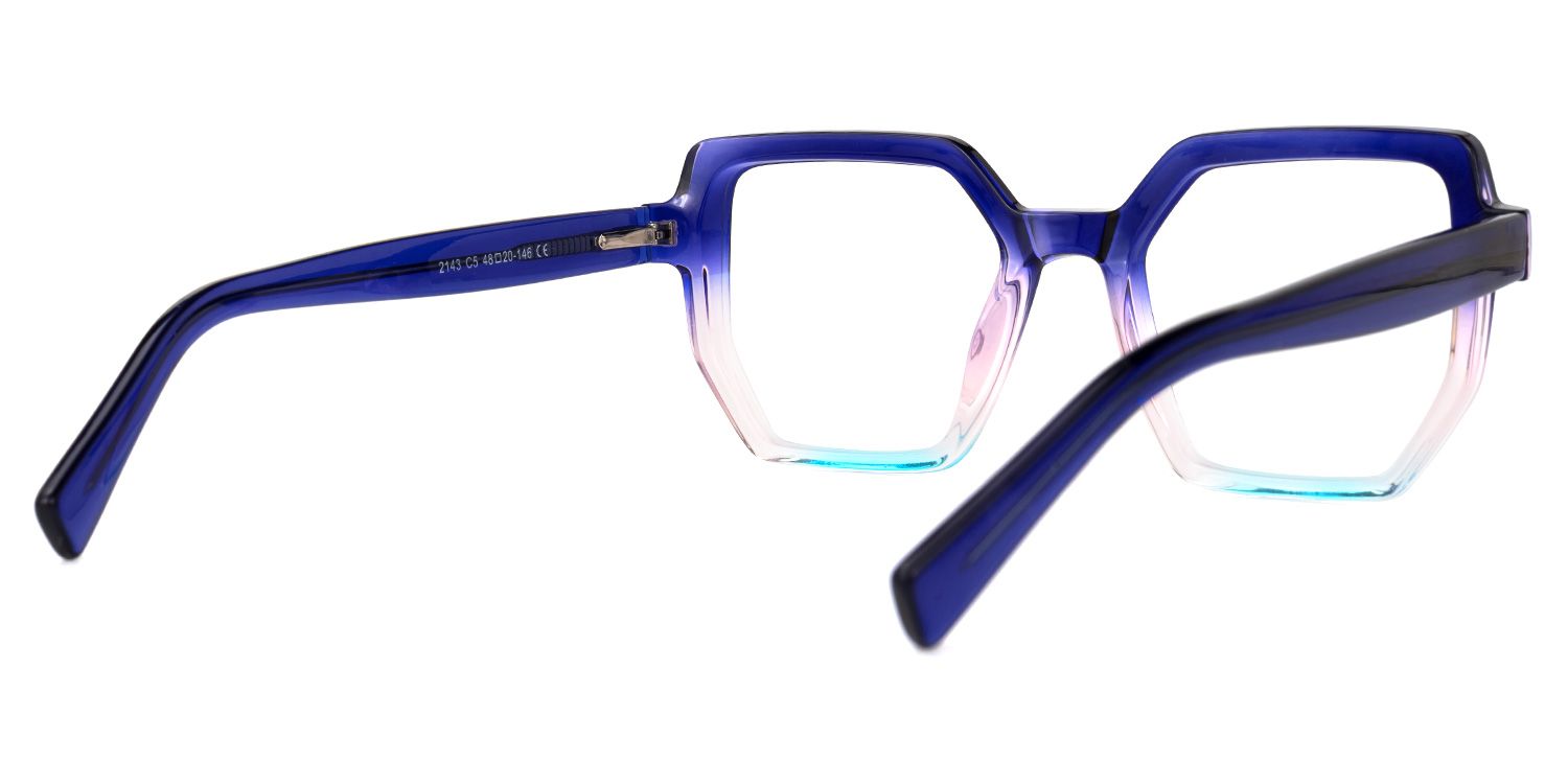 Junyin - Square Blue Eyeglasses | Vooglam Side View