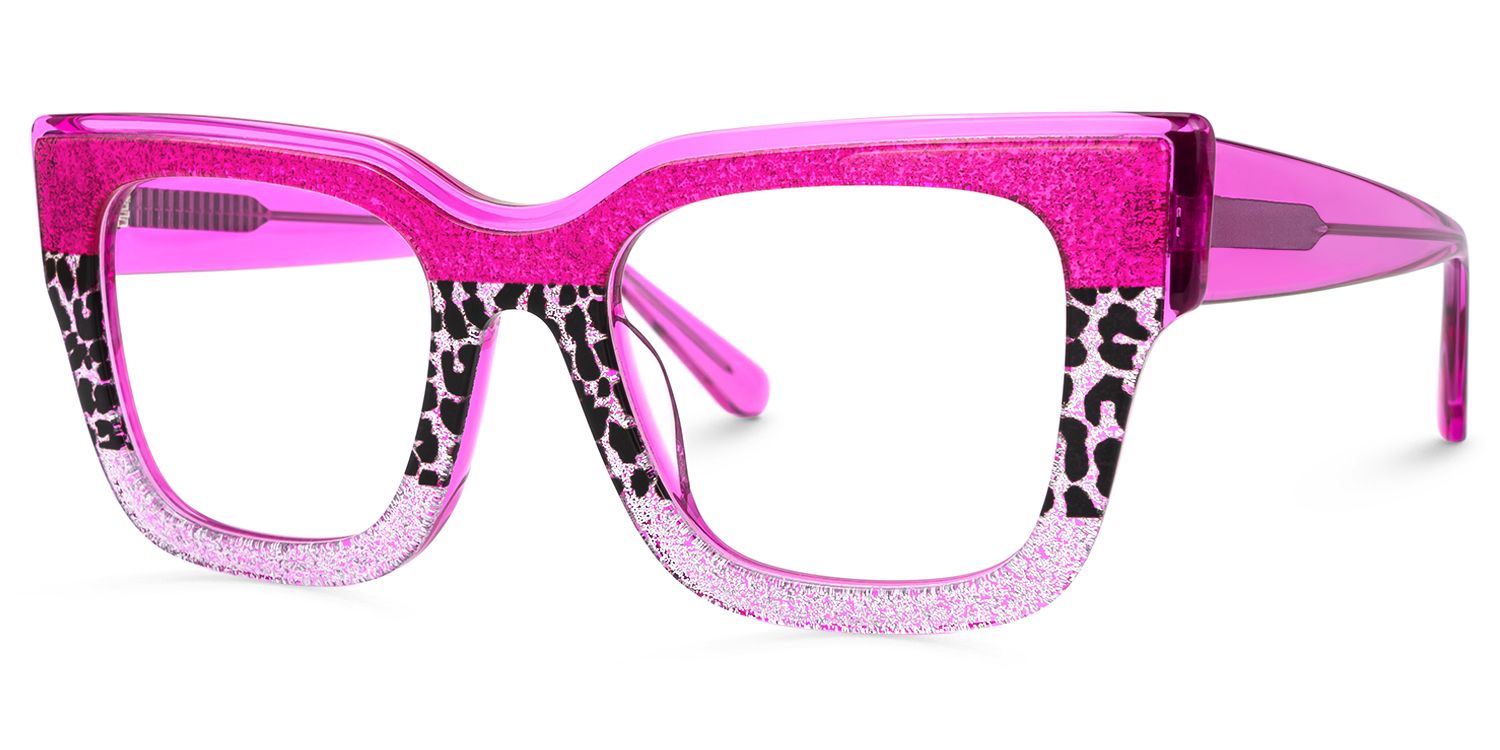 Lalasa - Pink Glitter Glasses Frames Leopard Print | Vooglam Front View