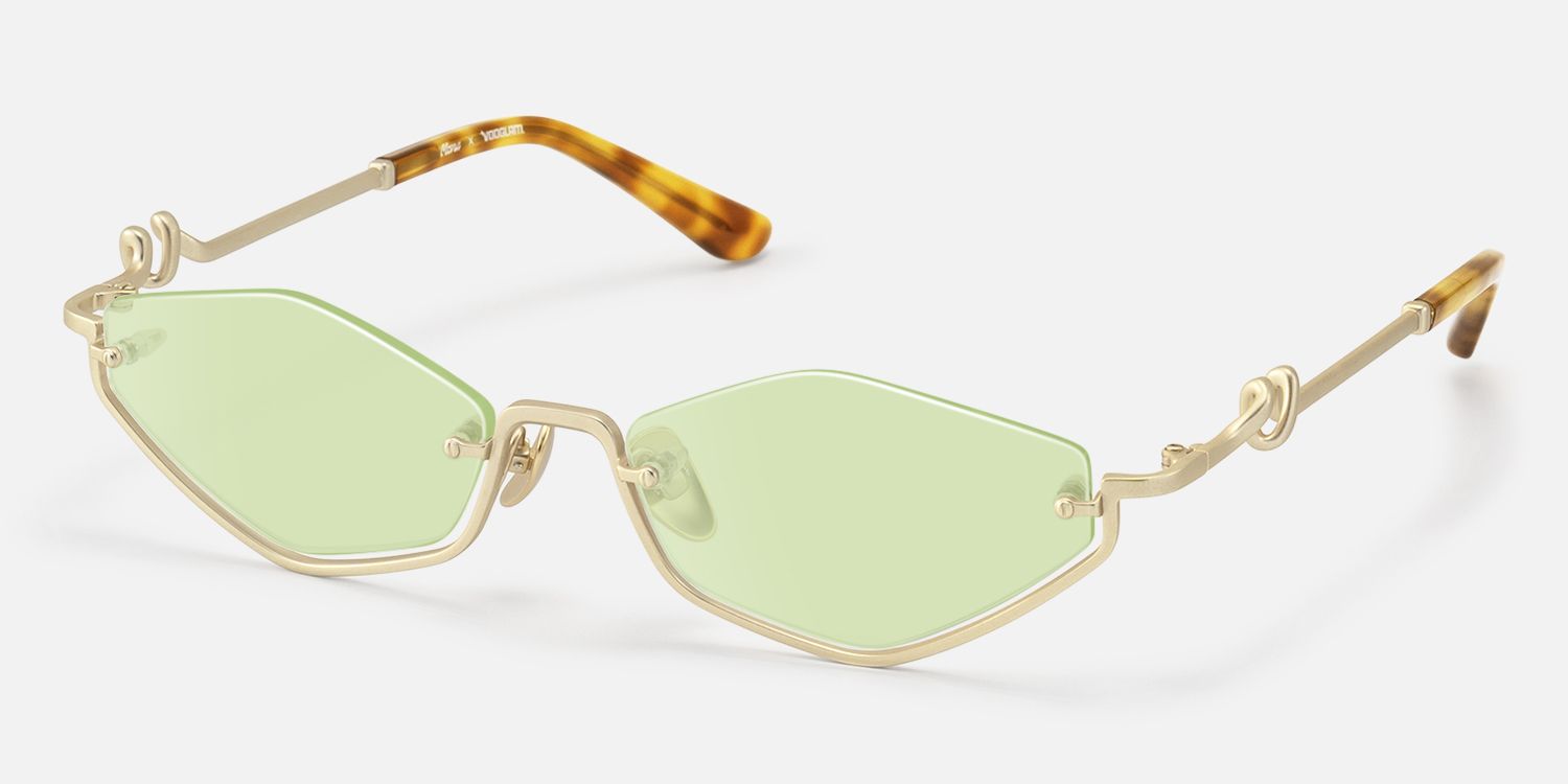 Niseko - Brushed Gold Green Tinted Half Rim Shades | Vooglam Front View