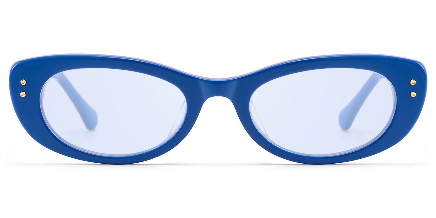 Frame Size of Ginza - Blue Tinted Acetate Narrow Cat Eye Shades | Vooglam