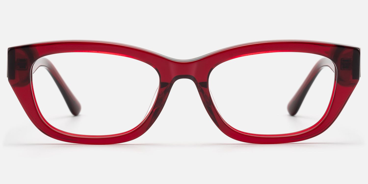 Riven - Bold Ruby Red Thick Cat Eye Frame | Vooglam Angle View