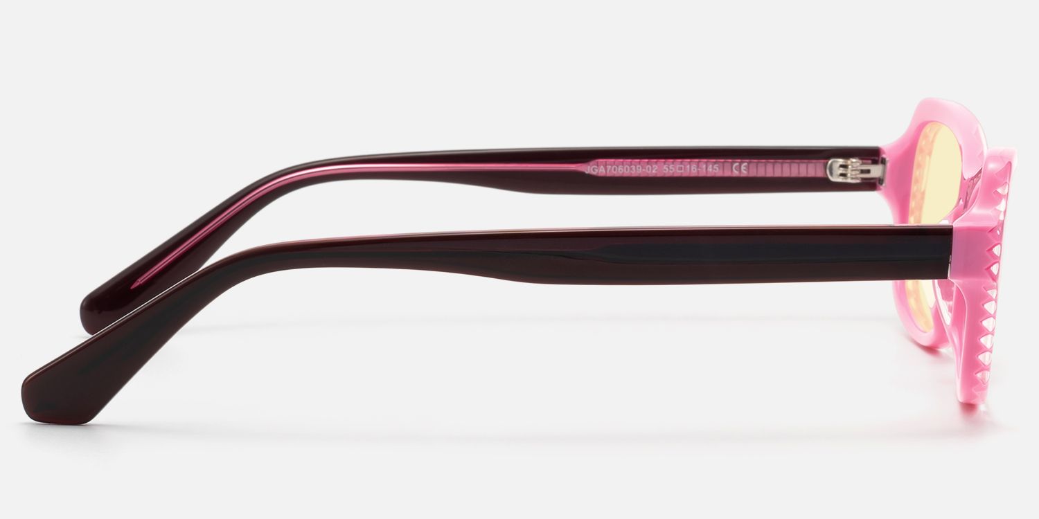 Pop - Pink Striped Light Yellow Lens Shades by Vooglam - Side View
