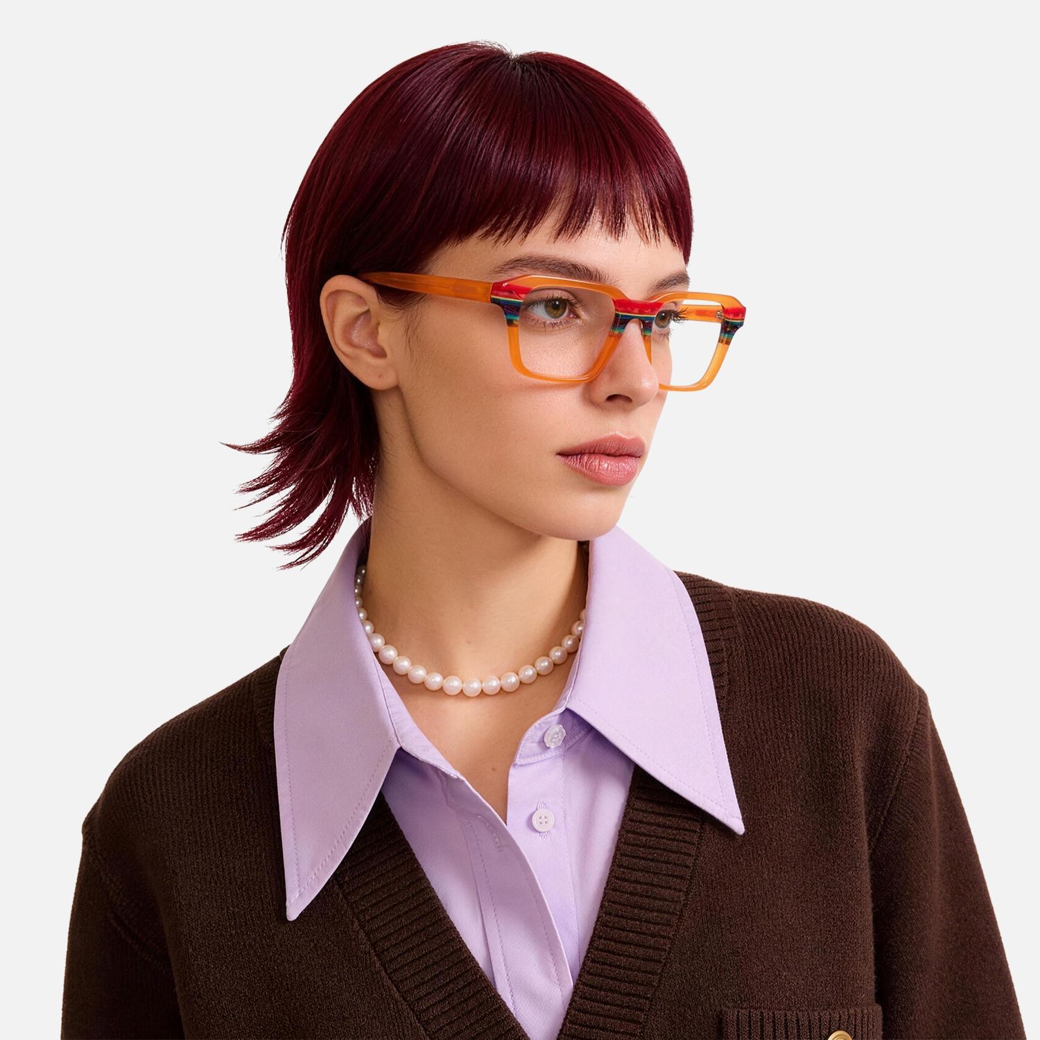 Explore the design story of Nanda - Square Orange Eyeglasses | Vooglam