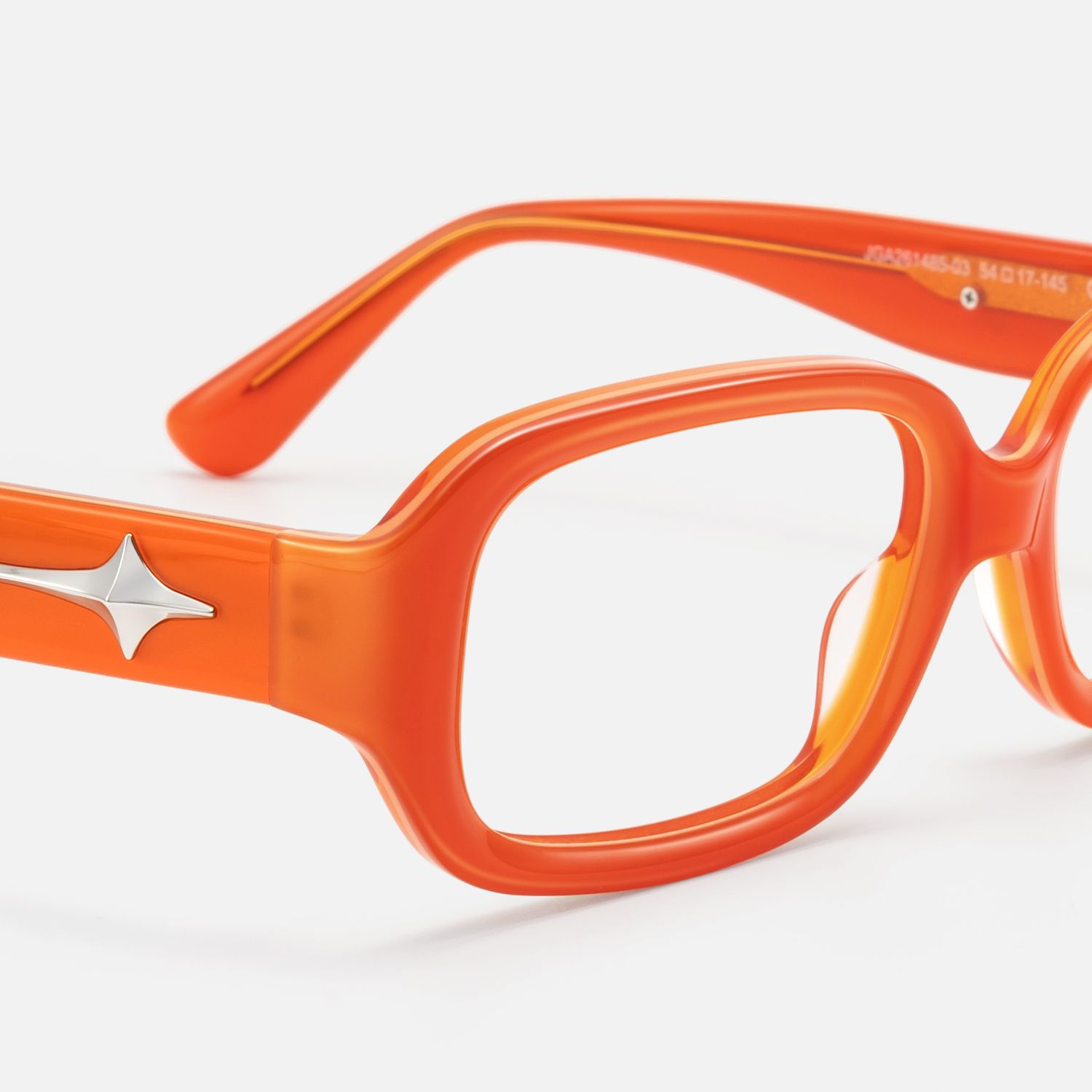 Prism - Bright Orange Neon Star Rectangle Glasses by Vooglam - Design Details