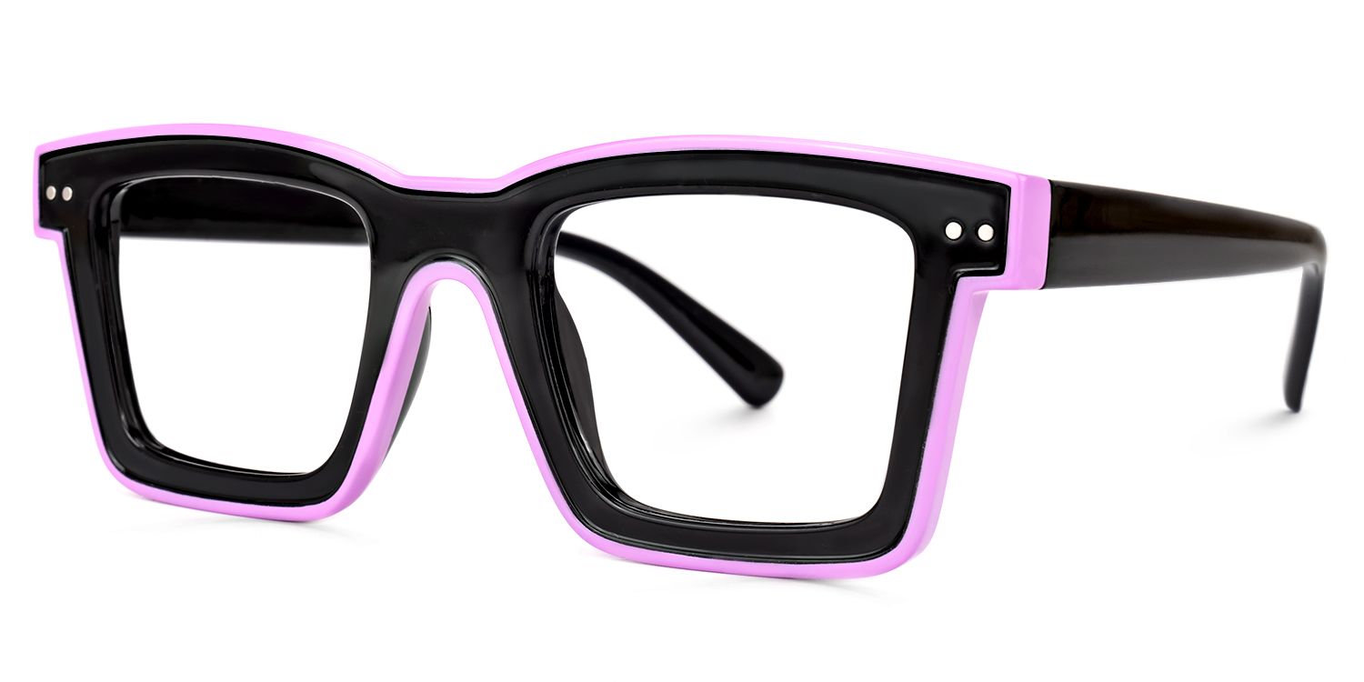 Delaram - Rectangle Black/Purple Eyeglasses | Vooglam Front View