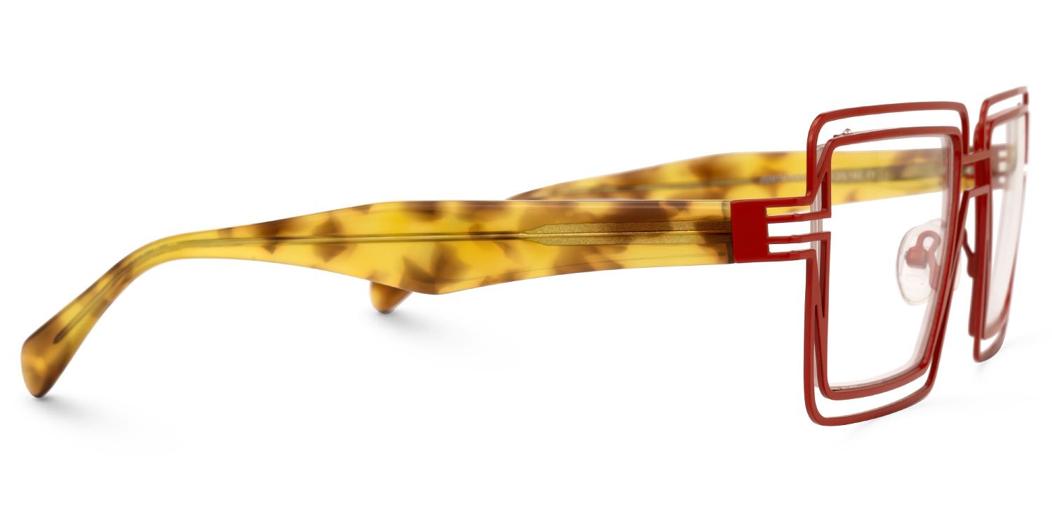 Aethwy - Square Red Eyeglasses by Vooglam - Product View 4