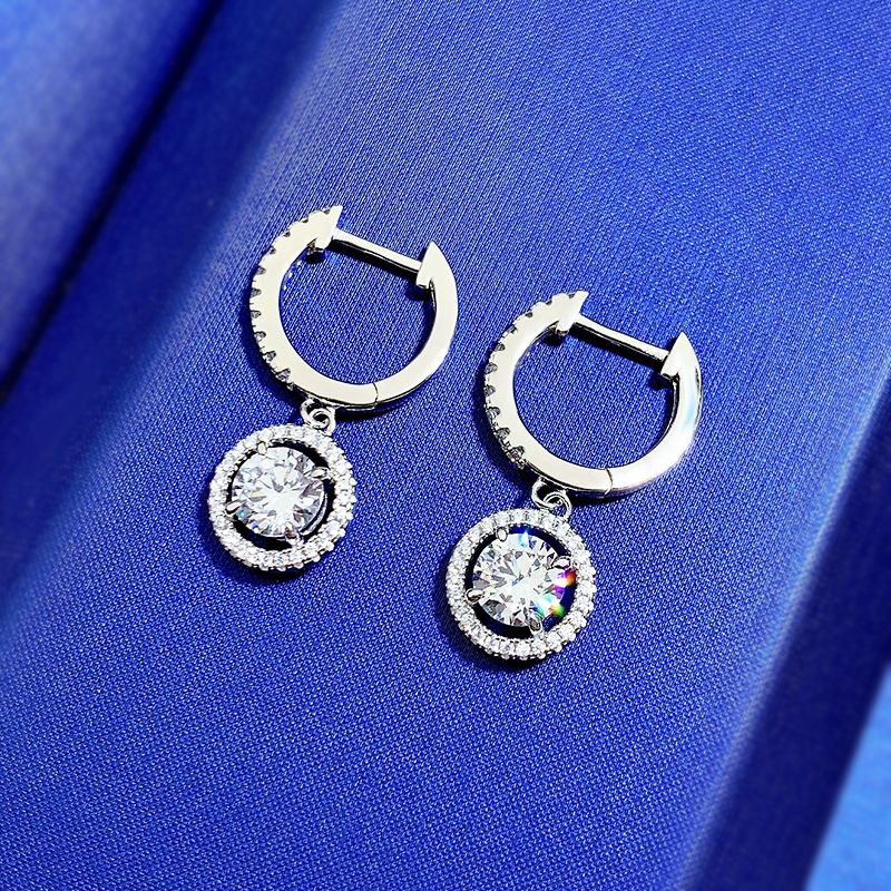 Refreshing Diamond White Round Pierced Earrings | Vooglam On Model 2