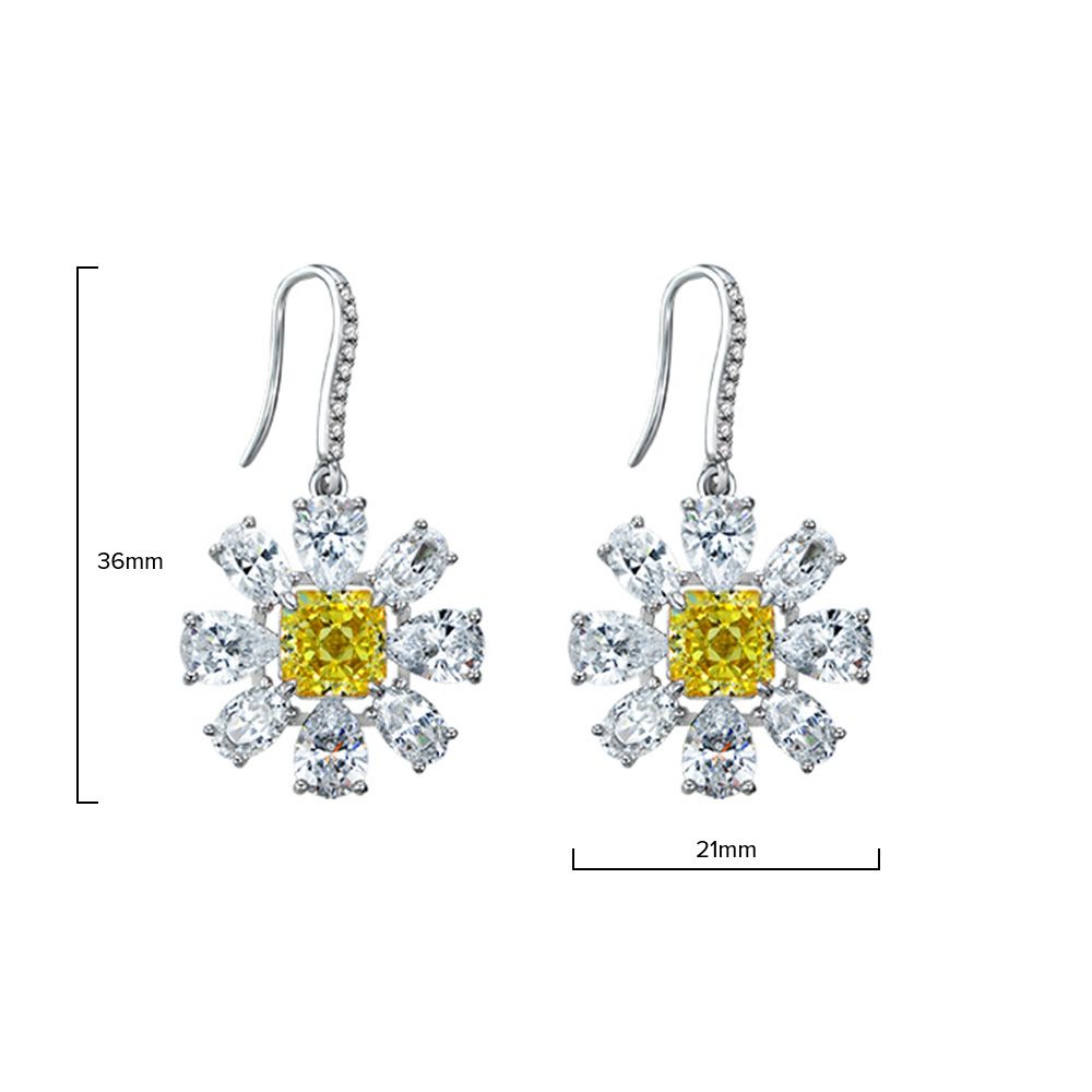 Sunflower Fancy Yellow Square Pierced Earrings by Vooglam - Angle View