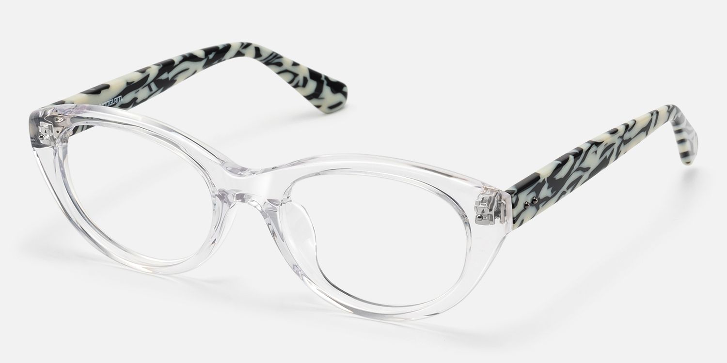 Vael - Clear Marble Temple Cat Eye Frames | Vooglam Front View