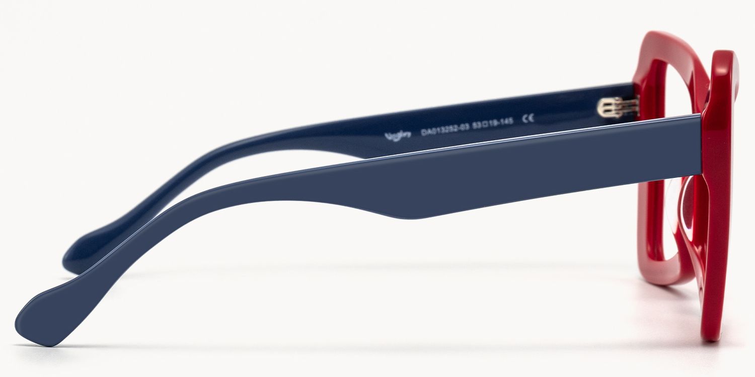 Mandi - Bold Butterfly Red Eyeglasses Blue Arms | Vooglam Side View