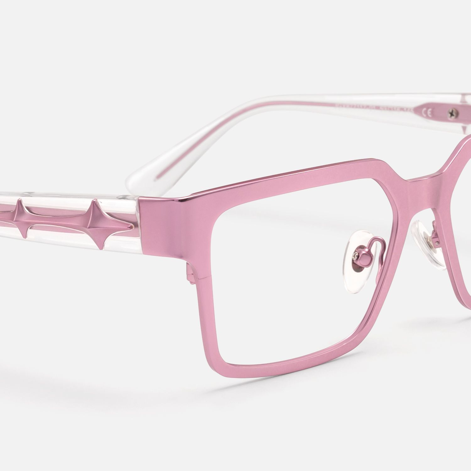 Vector - Matte Pink Metal Embossed Star Glasses by Vooglam - Design Details