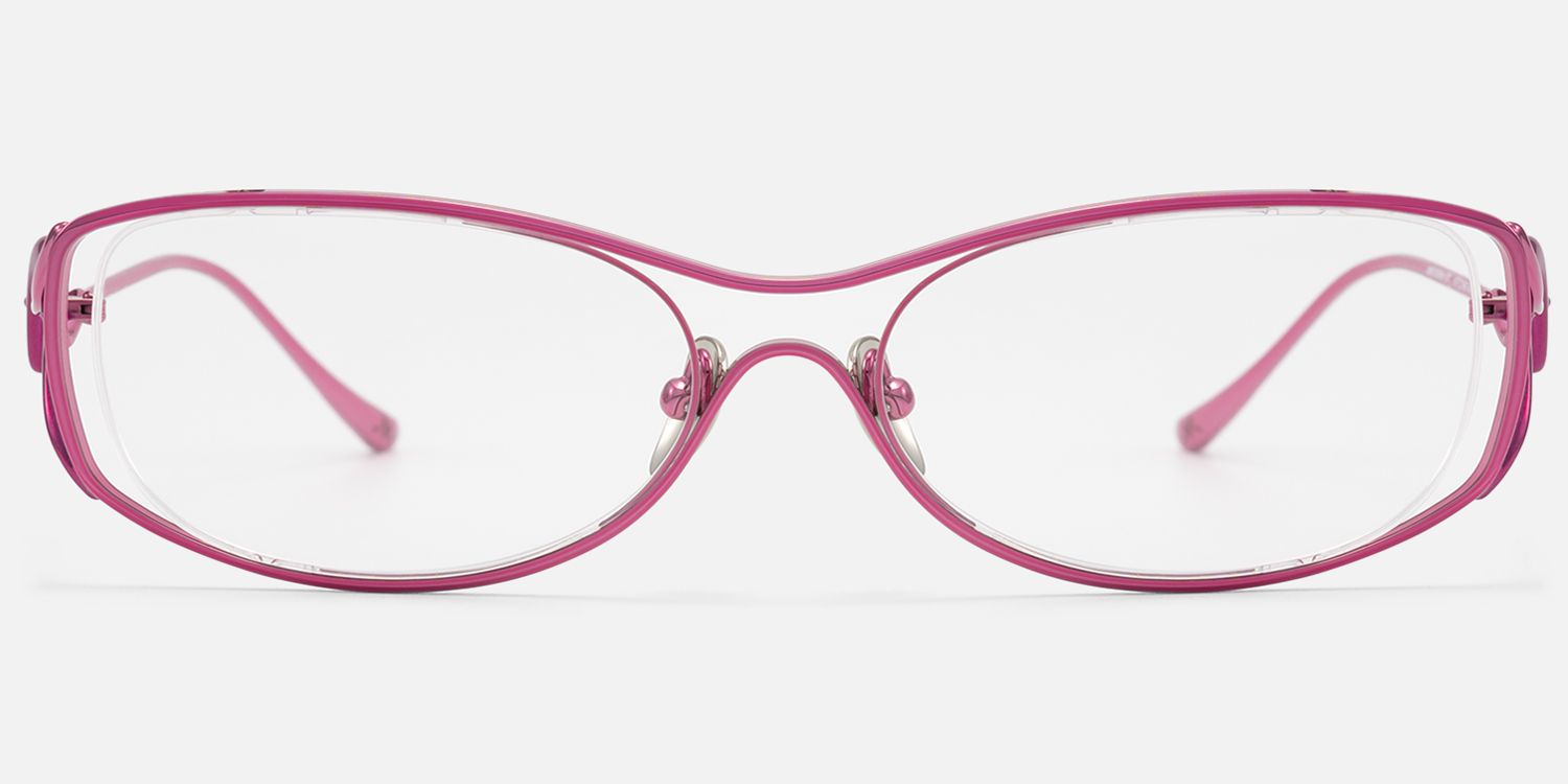 Okinawa - Pink Metal Hollow Design Oval Glasses | Vooglam Angle View