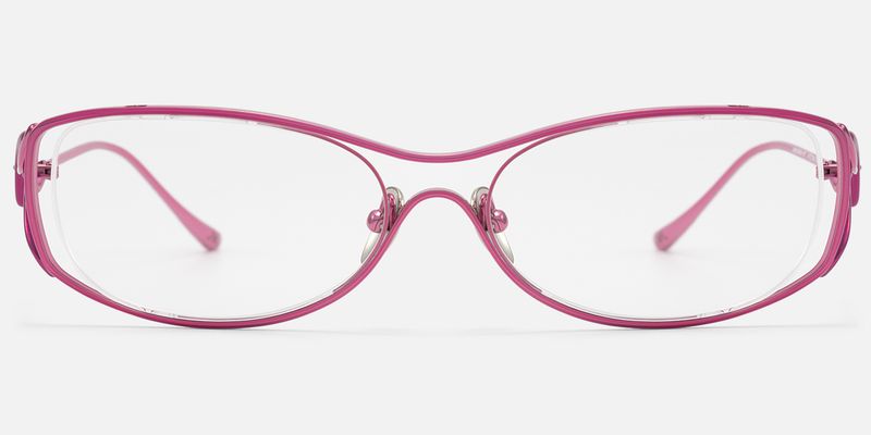 Okinawa - Pink Metal Hollow Design Oval Glasses | Vooglam