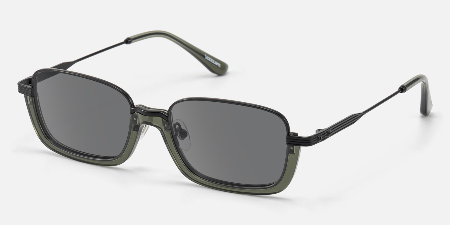 Basel - Extra Wide Dark Green Half Rim Sunglasses | Vooglam Front View