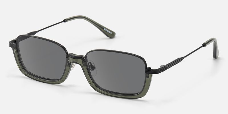 Basel - Extra Wide Dark Green Half Rim Sunglasses | Vooglam