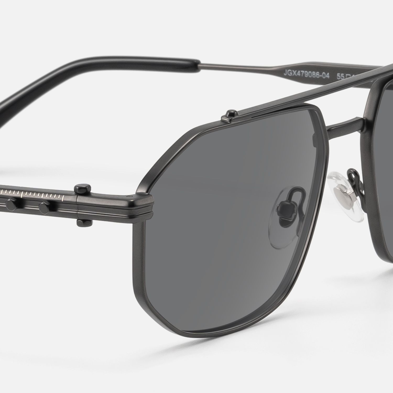 Ando - Matte Black Geometric Gunmetal Sunglasses | Vooglam Design Details
