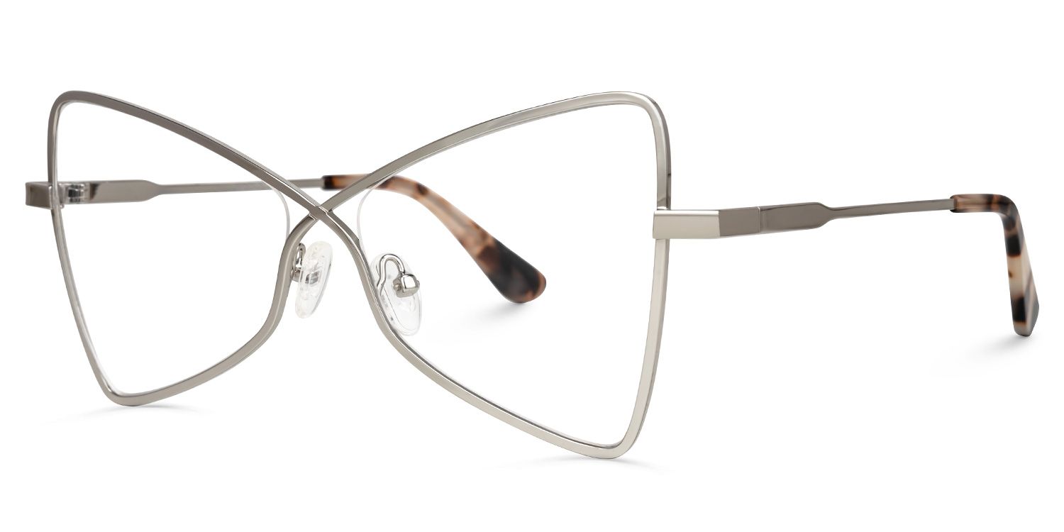 Ebba - Butterfly Silver Eyeglasses | Vooglam Front View