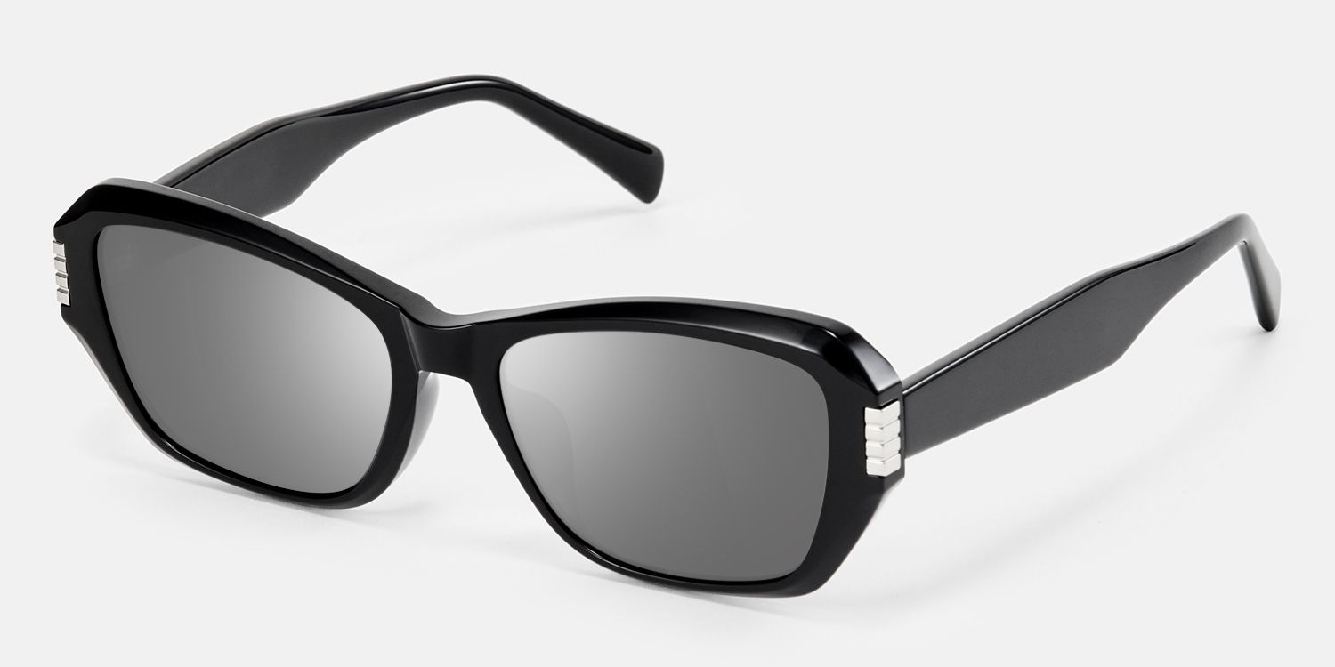 Flicker - Geometric Black Bug Eye Sunglasses | Vooglam Front View