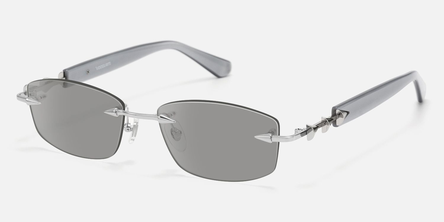 Fracture - Light Grey Tint Rimless Sunglasses | Vooglam Front View