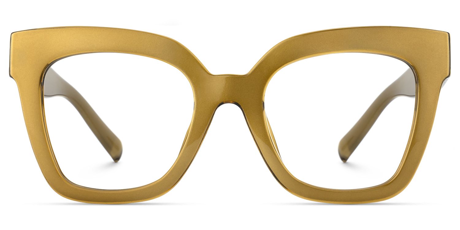 Naila - Square Yellow Eyeglasses by Vooglam - Angle View
